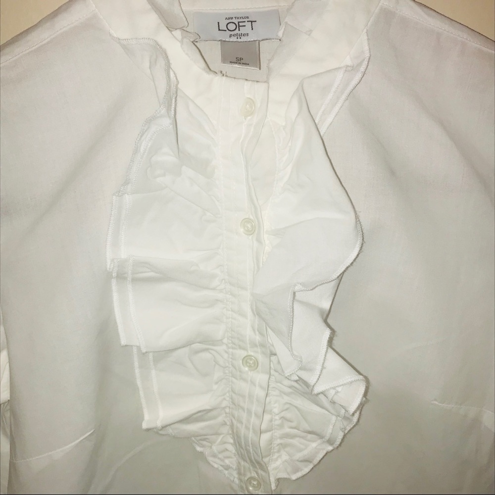 Ann Taylor Loft button down blouse cotton white - Picture 4 of 6